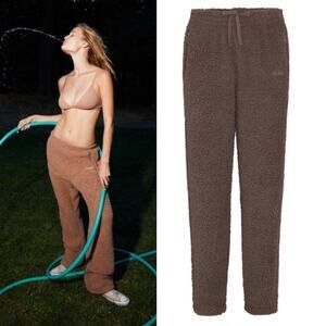 Skims Pull On Fleece Sherpa Teddy Jogger Pants Brown Cozy Loungewear 4X/5X NWT